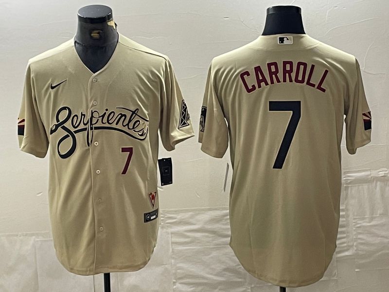 Men Arizona Diamondback 7 Carroll Cream Game Nike 2024 MLB Jersey style 1